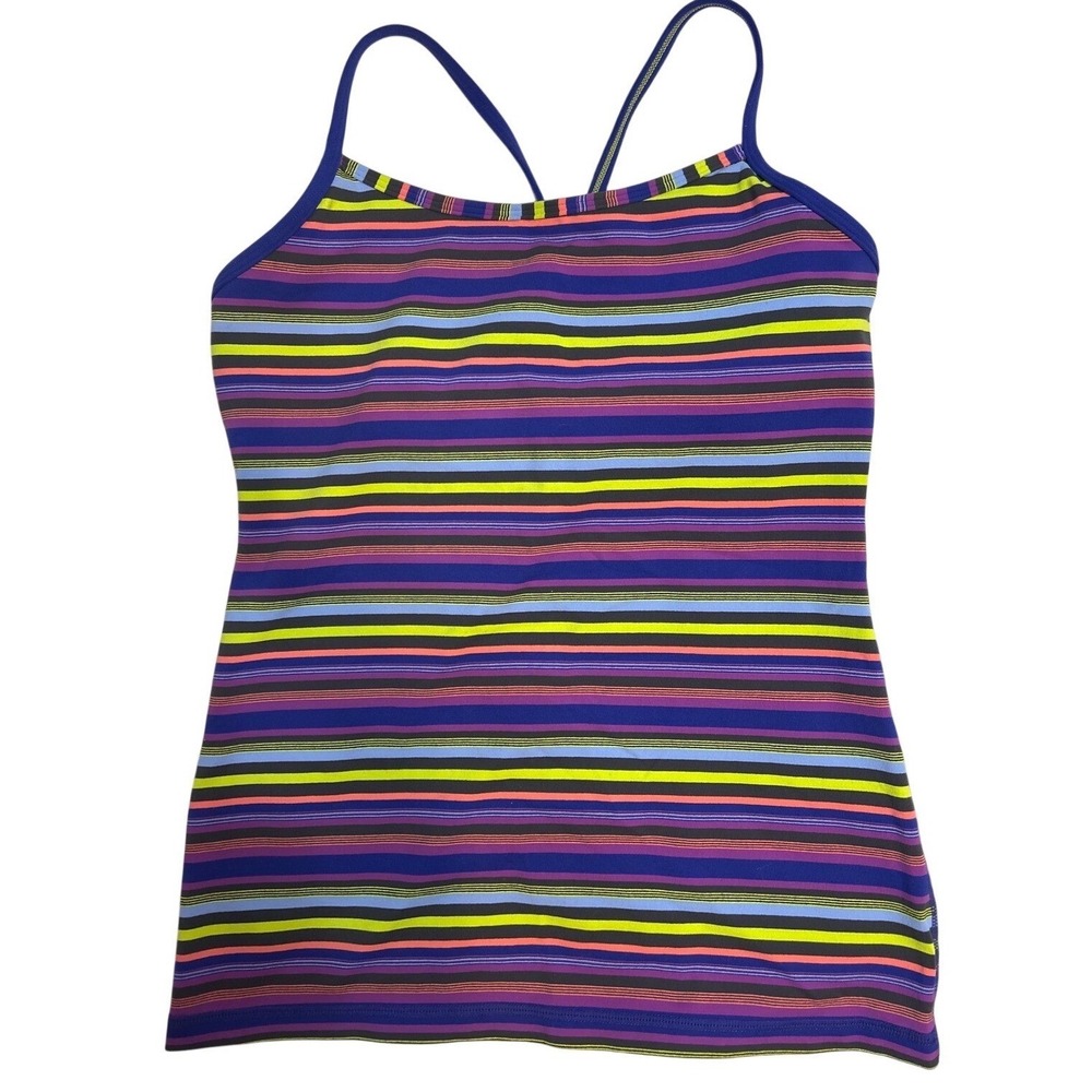 Lululemon Power Y Tank Top Multi Color Striped Built In Bra Yoga Cami Womens 6
